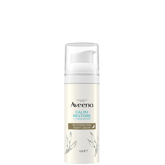 Aveeno Calm + Restore Rehydrating Night Cream 50ml in white jar packaging