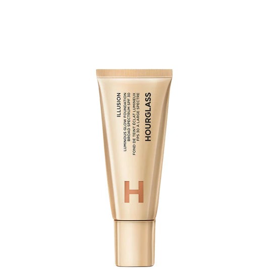 Hourglass Illusion Luminous Glow Foundation SPF 30 shade 18 in a frosted glass bottle with pump