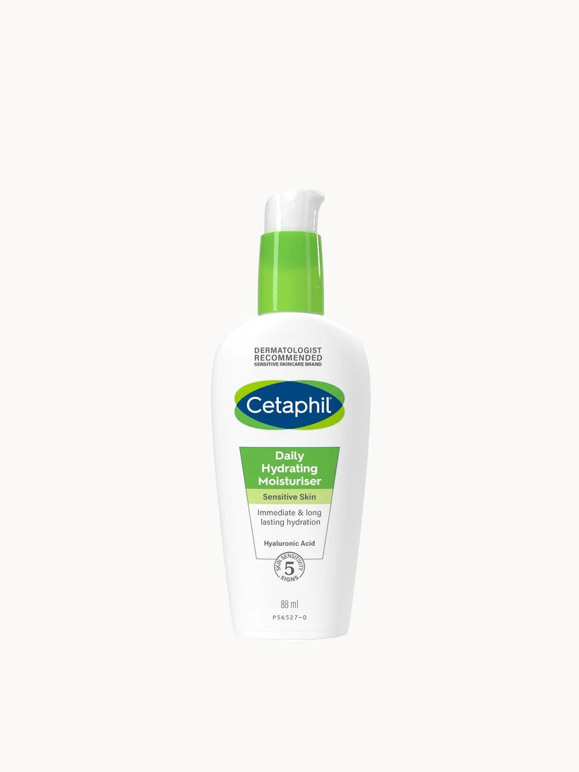 Cetaphil Daily Hydrating Moisturiser 88ml white bottle with pump and green and blue label