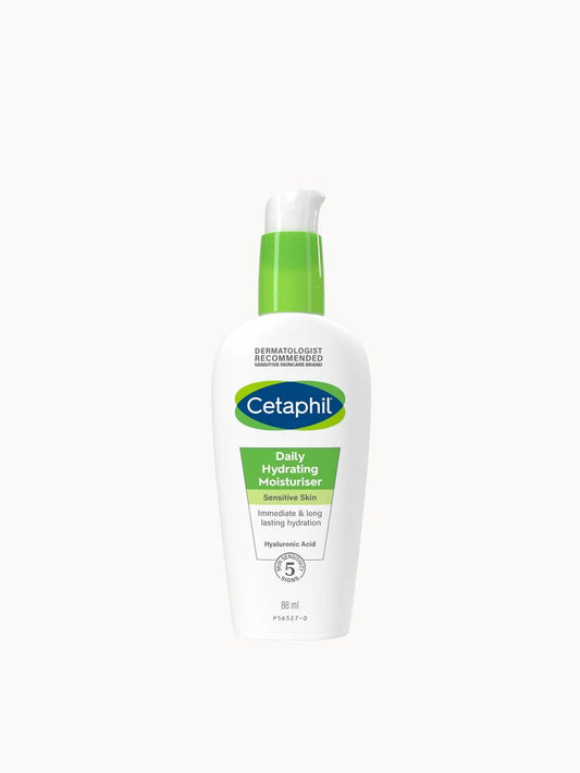 Cetaphil Daily Hydrating Moisturiser 88ml white bottle with pump and green and blue label