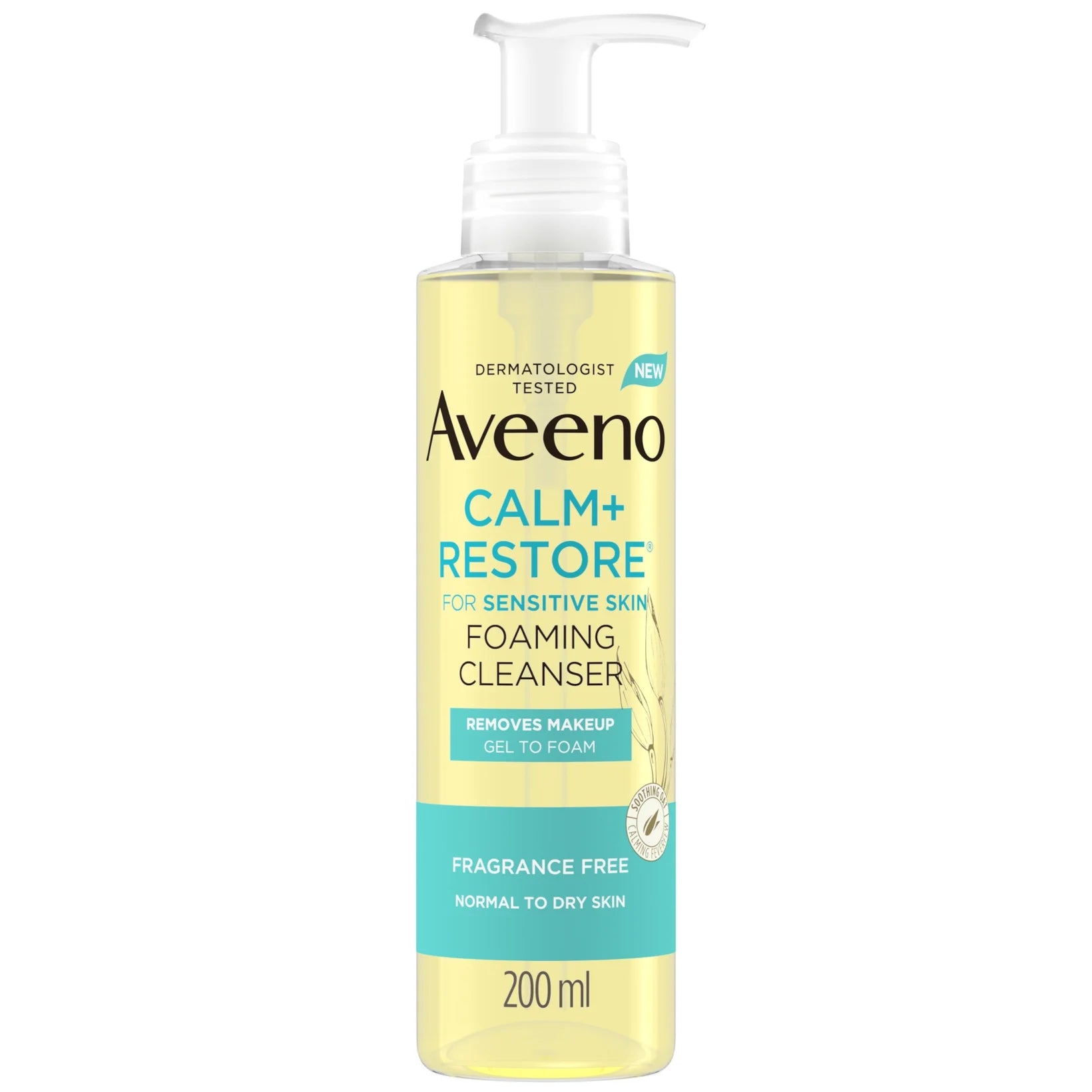 Aveeno Face Calm & Restore Foaming Cleanser 200ml – gel-to-foam sensitive skin face wash with oat extract, feverfew and hyaluronic acid.