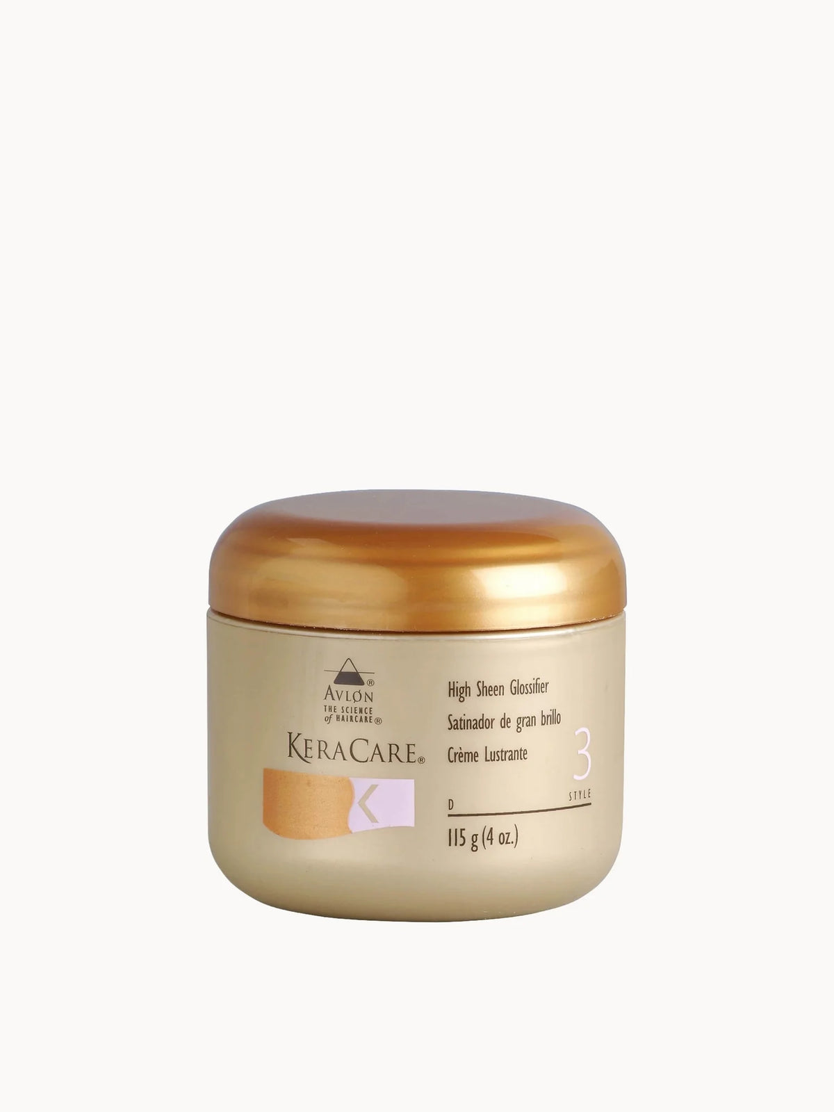 KeraCare High Sheen Glossifier 110g, clear jar with gold lid and KeraCare High Sheen branding
