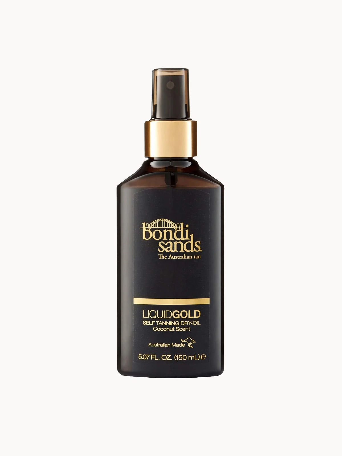 Bondi Sands Liquid Gold Self Tanning Oil 150ml, gold-toned bottle with pump dispenser and Bondi Sands Liquid Gold branding