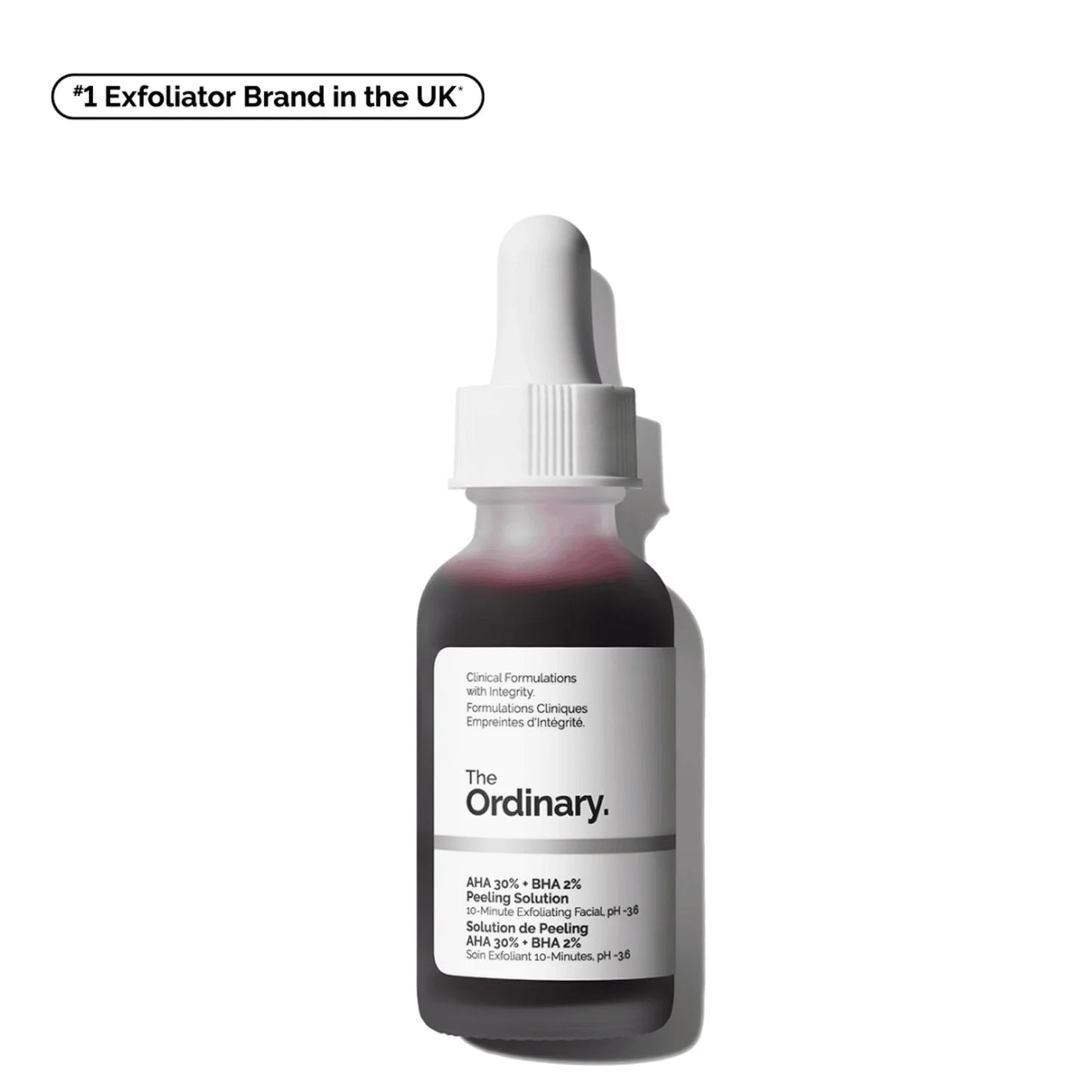 The Ordinary AHA 30% + BHA 2% Peeling Solution 15ml – high-strength 10-minute exfoliating mask with glycolic, lactic, tartaric, citric acids and 2% salicylic acid.