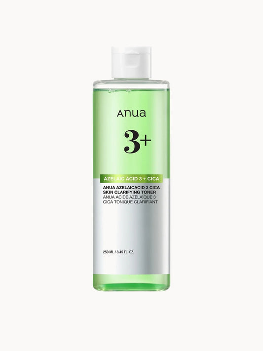 Anua Azelaic Acid 3 Cica Skin Clarifying Toner 250ml, green bottle with pump dispenser