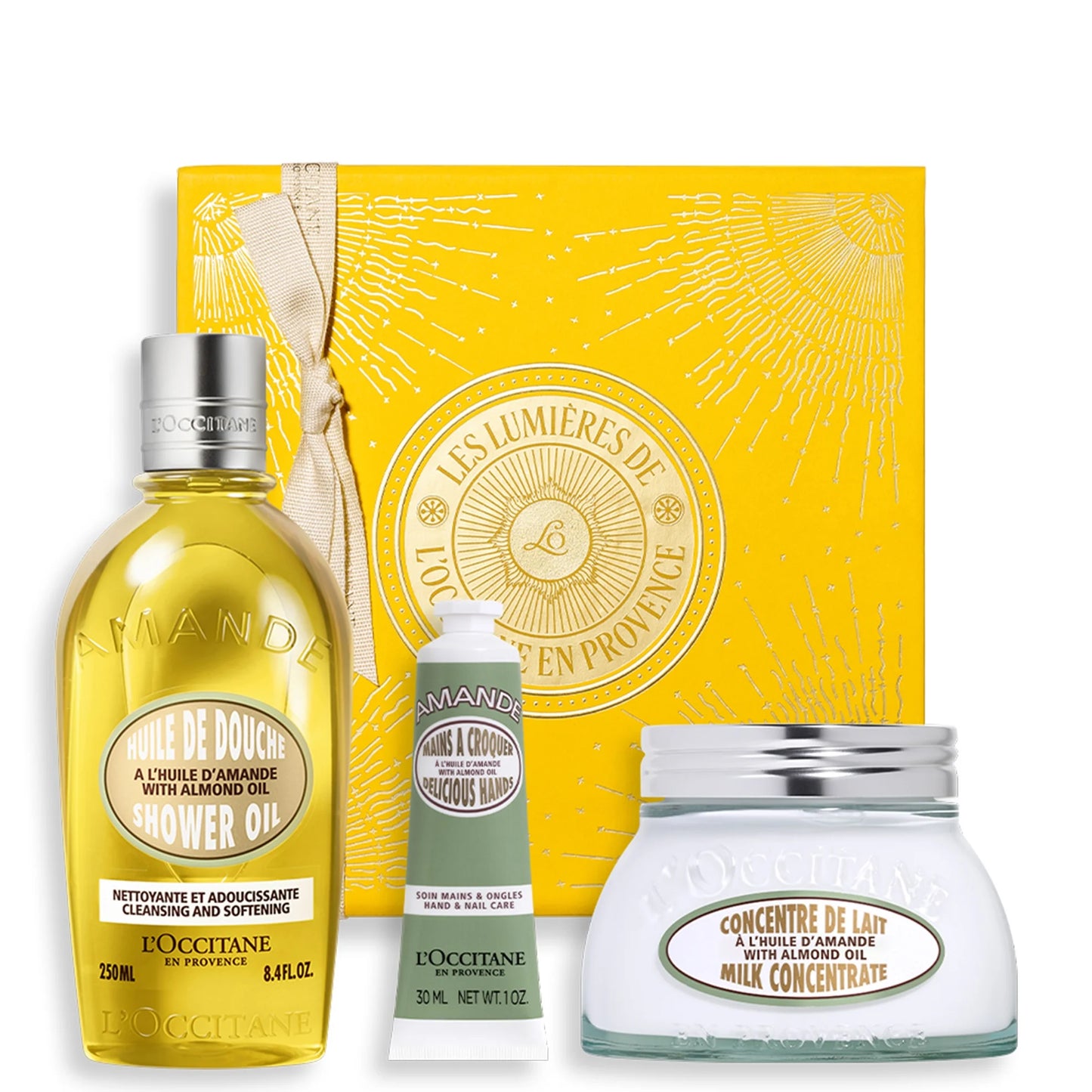 L'Occitane Almond Body Care Collection shower oil, milk concentrate and hand cream