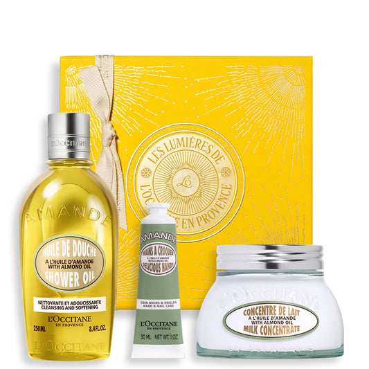 L'Occitane Almond Body Care Collection shower oil, milk concentrate and hand cream