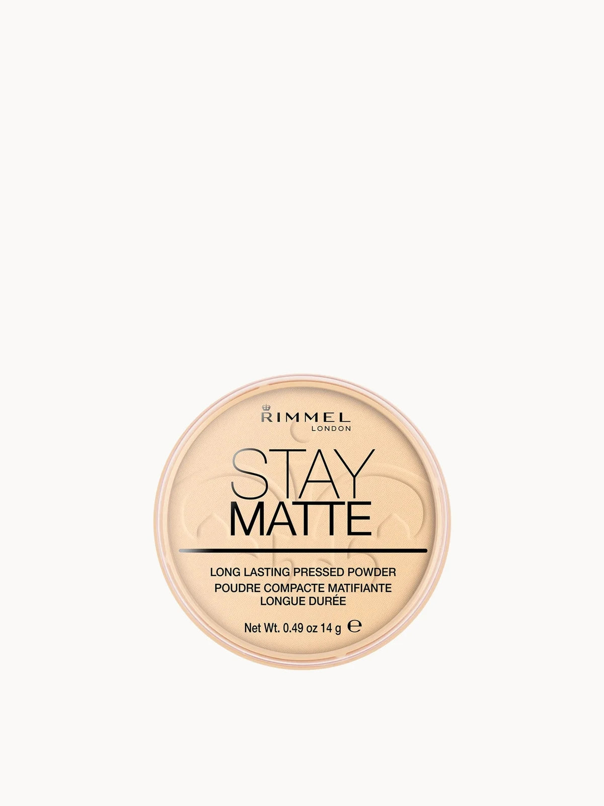 Rimmel London Stay Matte Pressed Powder 14g - 001 Transparent, pressed powder in a handbag-sized compact