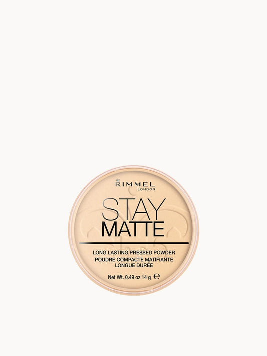 Rimmel London Stay Matte Pressed Powder 14g - 001 Transparent, pressed powder in a handbag-sized compact