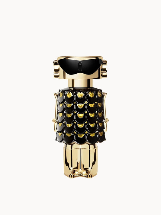Paco Rabanne FAME Parfum Refillable 80ml gold robot shaped bottle with black detailing