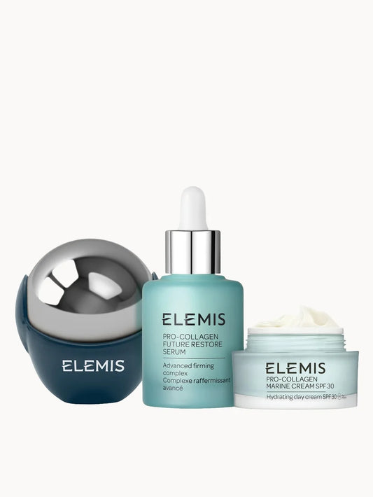 Elemis Pro-Collagen Firm and Sculpt Collection skincare set with multiple Elemis jars and tubes in gift packaging