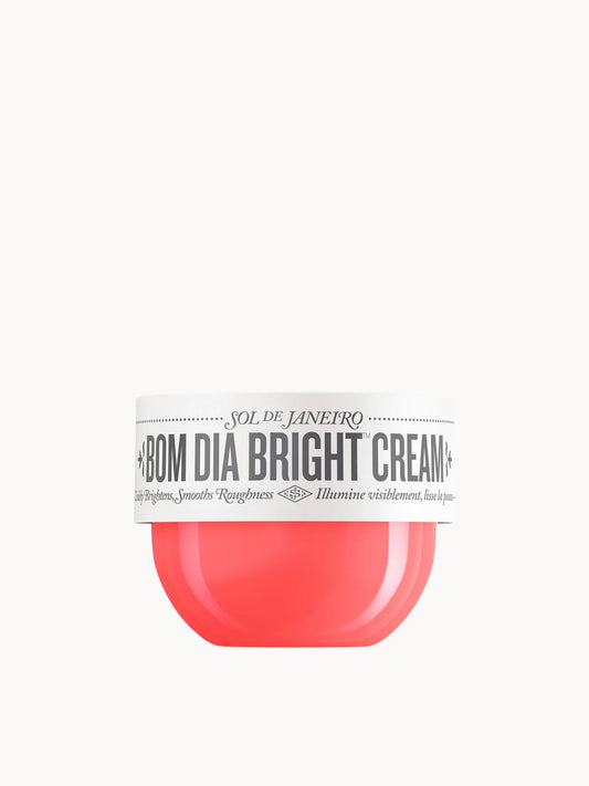 Sol De Janeiro Bom Dia Bright Cream 50ml, small lidded body cream tub with Bom Dia Bright branding