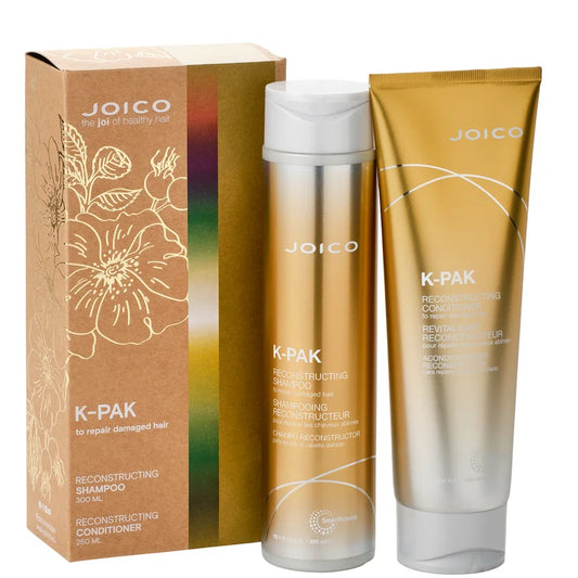 Joico K-Pak Reconstructing Duo Gift Set shampoo 300ml and conditioner 250ml two bottles presented side by side in set packaging