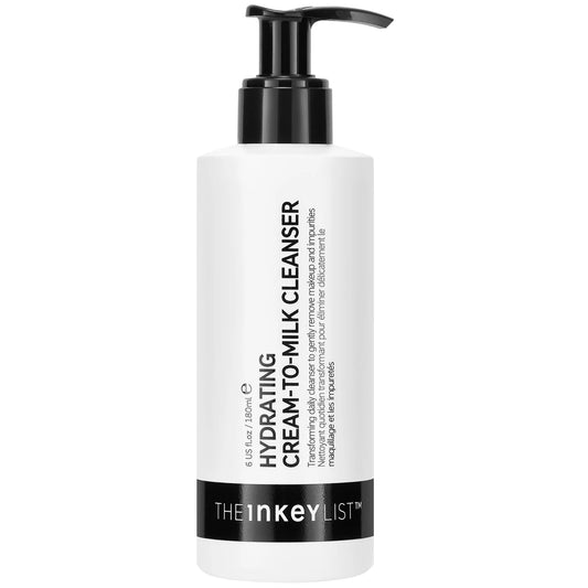 The INKEY List Hydrating Cream-to-Milk Cleanser 180ml bottle, makeup-removing hydrating cleanser
