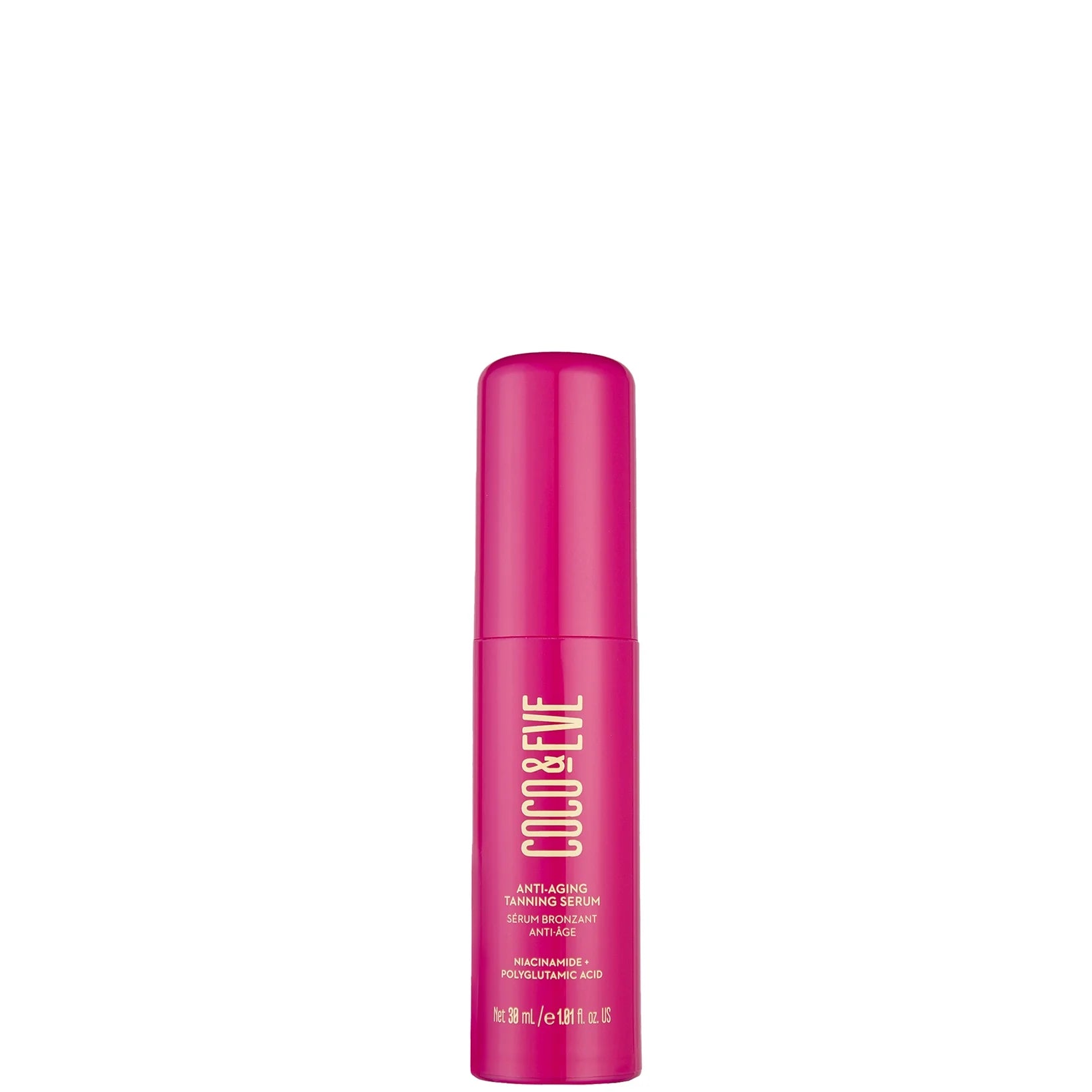 Coco & Eve Anti-Ageing Tanning Serum 30ml – Glass dropper bottle with golden tanning serum for radiant, youthful skin.