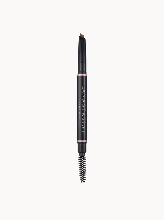 Anastasia Beverly Hills Brow Definer - Blonde, slim black retractable pencil with angled tip and built-in spoolie end, ABH gold logo