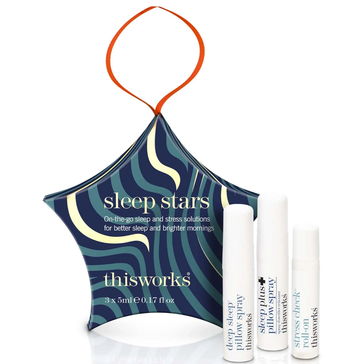 This Works Sleep Stars, small box with a roll-on bottle and mini spray, this works pastel branding