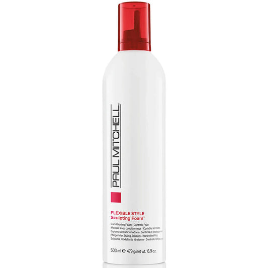 Paul Mitchell Sculpting Foam 500ml in tall white bottle with purple cap and classic branding ready to add volume as part of a daily hair styling rountine.