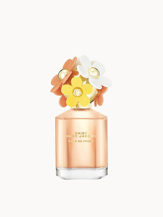 Marc Jacobs Daisy Ever So Fresh Eau de Parfum 75ml tall glass bottle with oversized daisy flower cap in pastel colours