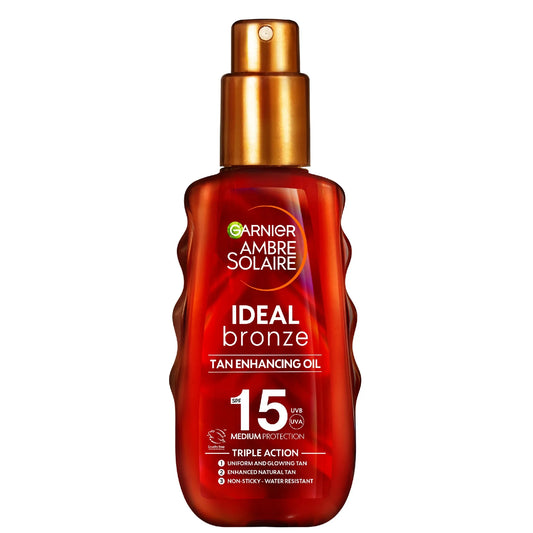 Garnier Ambre Solaire Ideal Bronze Protective Oil SPF15 150ml spray bottle