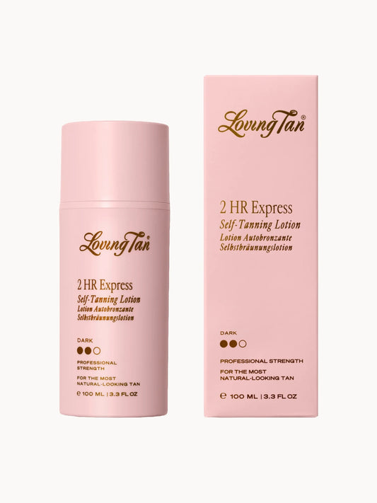Loving Tan 2 Hour Express Tanning Lotion Dark 100ml dark bronze tube with Loving Tan branding