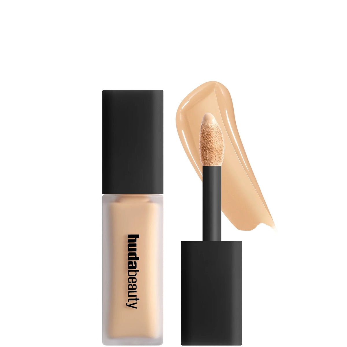 Huda Beauty #Fauxfilter Luminous Matte Liquid Concealer 9ml - 4.3 Cookie Dough, slim liquid tube with doe-foot applicator