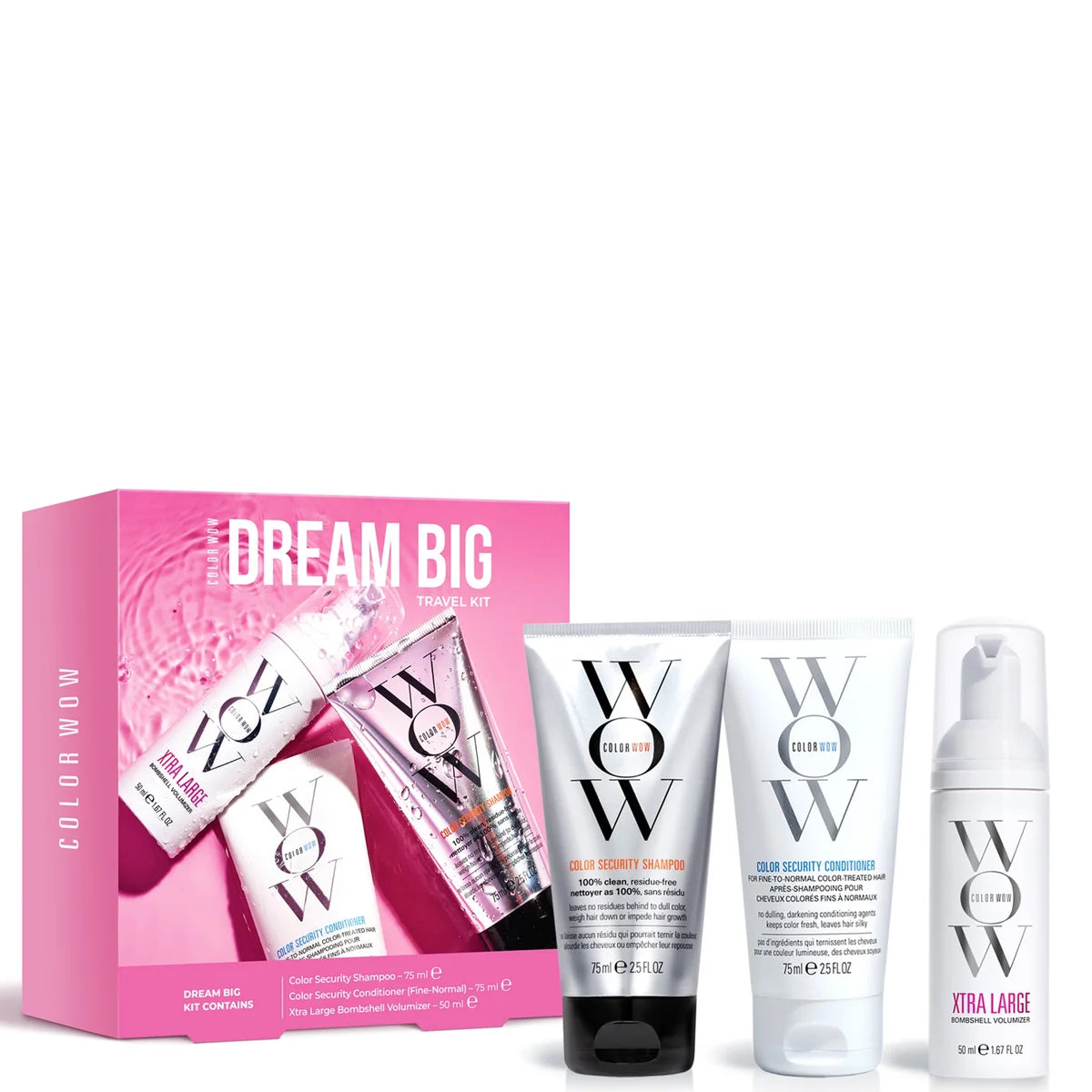 Travel haircare kit with volumising treatment essentials