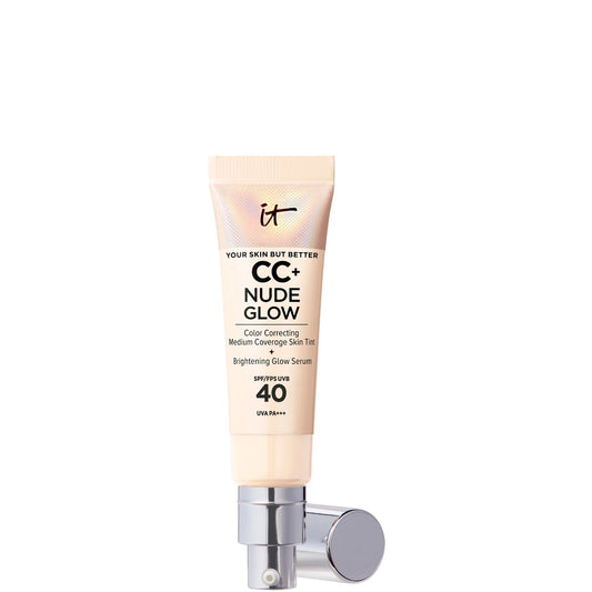IT Cosmetics CC+ and Nude Glow Lightweight Foundation and Glow Serum with SPF40 32ml - Fair, pump bottle with a white plastic top