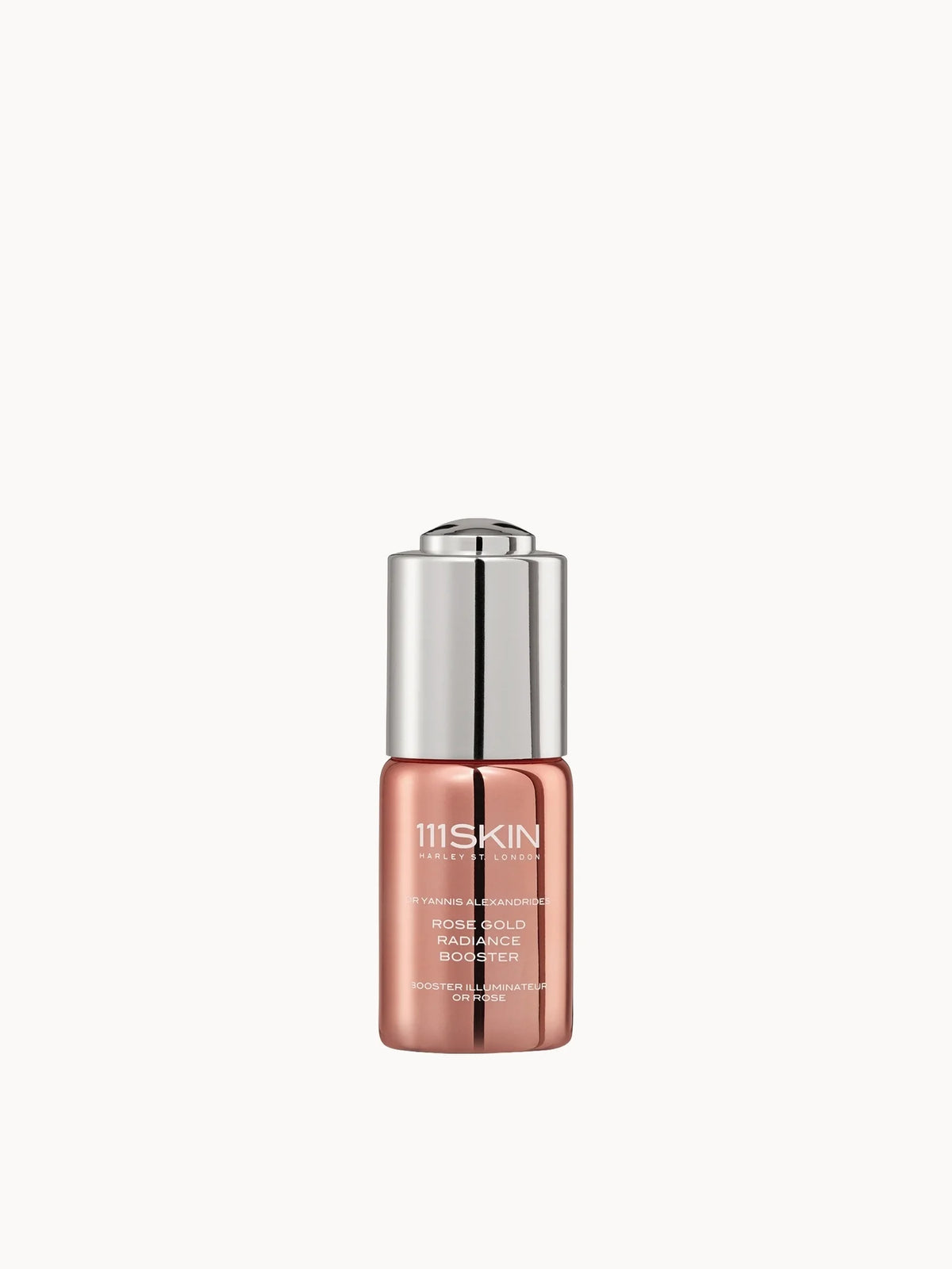 111SKIN Rose Gold Radiance Booster 20ml, glass dropper bottle with rose gold cap and shimmering serum