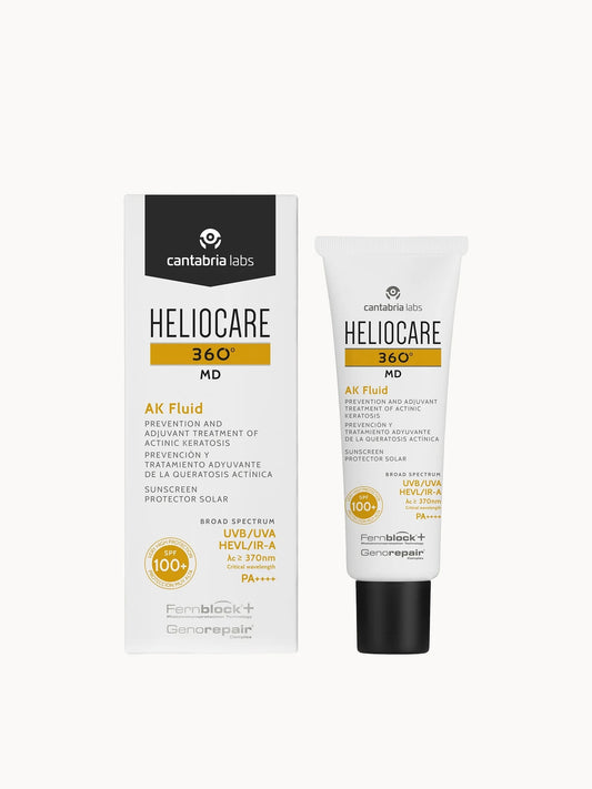 Heliocare 360 MD AK Fluid SPF100+ 50ml, white tube with orange branding