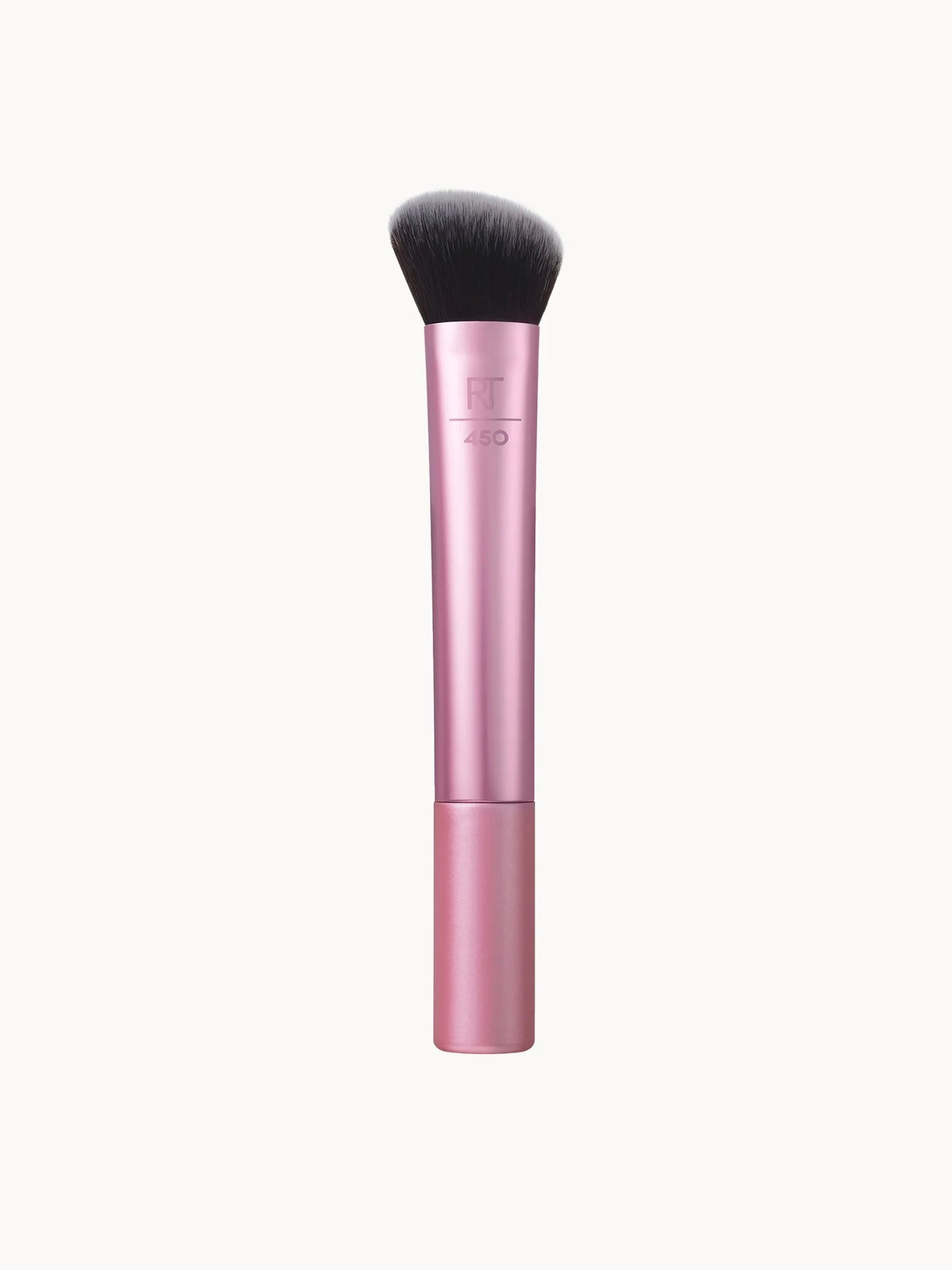 Real Techniques Soft Sculping Brush Cheek - RT 450, pink handled brush with dense domed bristle head and Real Techniques logo