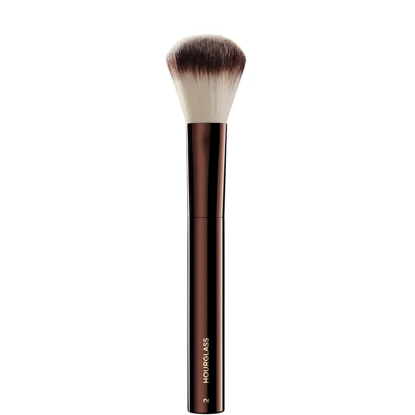 Hourglass No. 2 Foundation Blusher Brush dual-ended complexion brush with glossy dark handle and metal ferrules