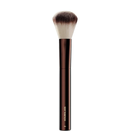 Hourglass No. 2 Foundation Blusher Brush dual-ended complexion brush with glossy dark handle and metal ferrules
