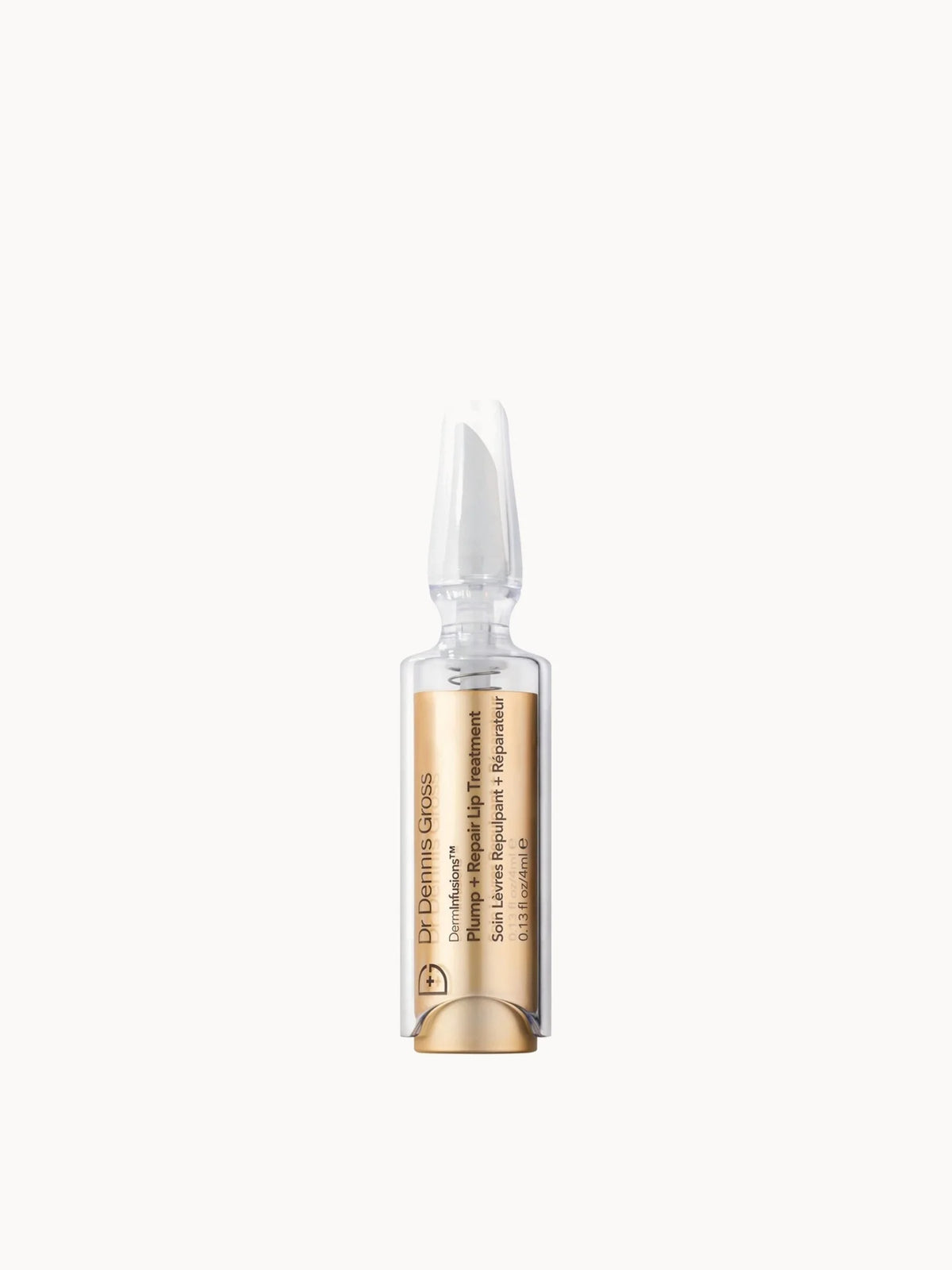 Dr Dennis Gross DermInfusions Plump + Repair Lip Treatment 4ml, sleek pink and gold applicator tube