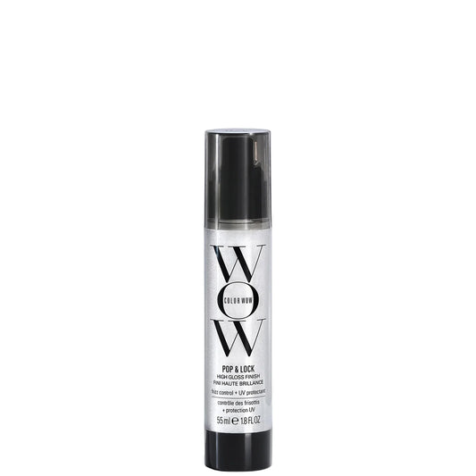 Color Wow Pop & Lock High Gloss Finish 55ml — crystal-clear shine serum with UV filter; anti-frizz gloss in squeeze tube.