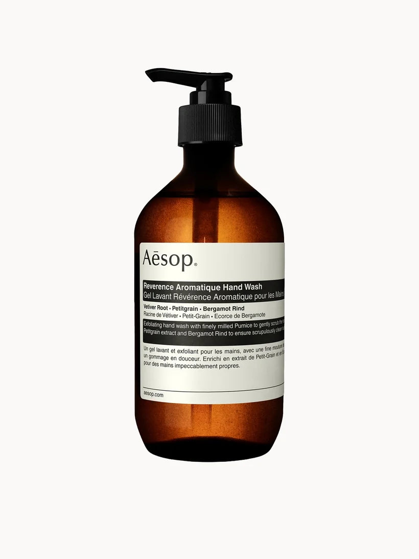 Aesop Reverence Aromatique Hand Wash 500ml in Aesop's signature brown plastic bottle with a pump