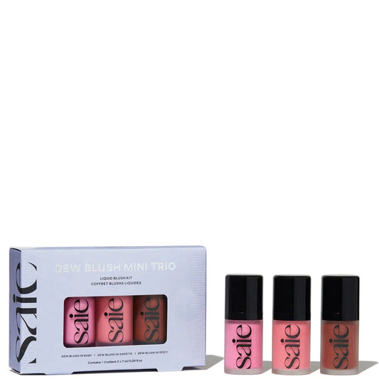 Saie Mini Dew Blush Trio set of three mini liquid blush tubes in soft pink tones displayed together