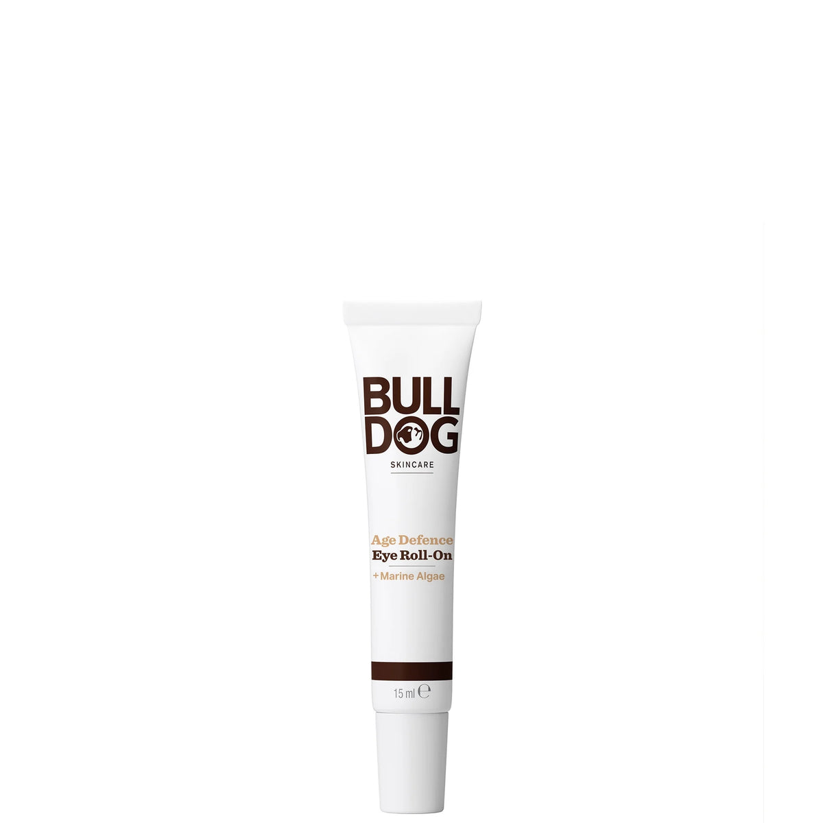 Bulldog Age Defence Eye Roll-On 15ml, white rollerball tube with grey cap and blue text