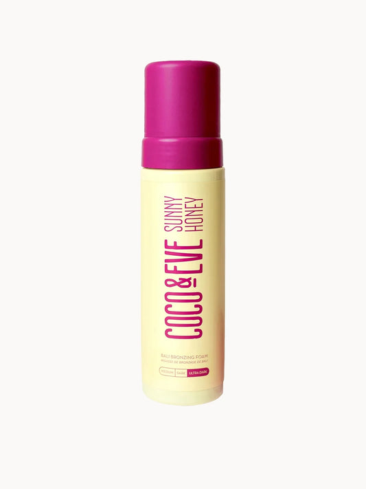 Coco & Eve Sunny Honey Bali Bronzing Foam 200ml - Ultra Dark, self-tan foam bottle with pump nozzle and branded label