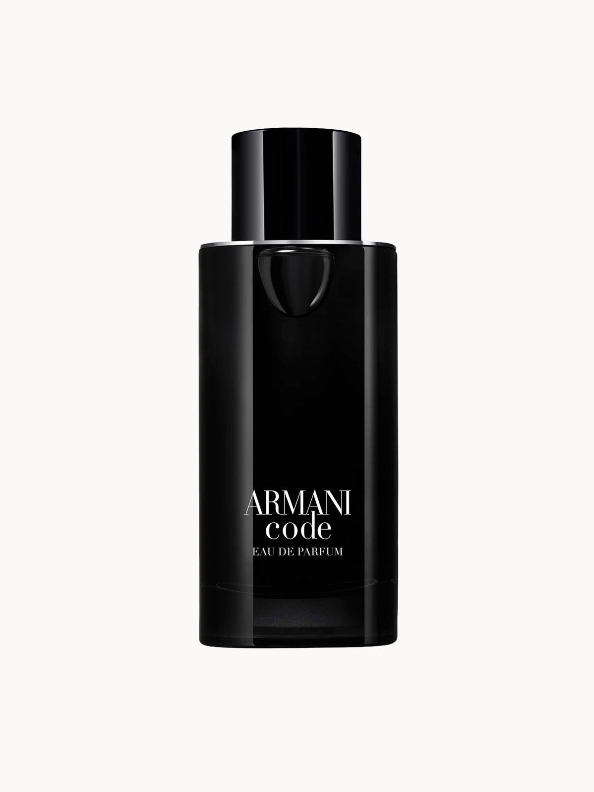 Armani Code Eau De Parfum 125ml, rounded-square black glass bottle with silver details