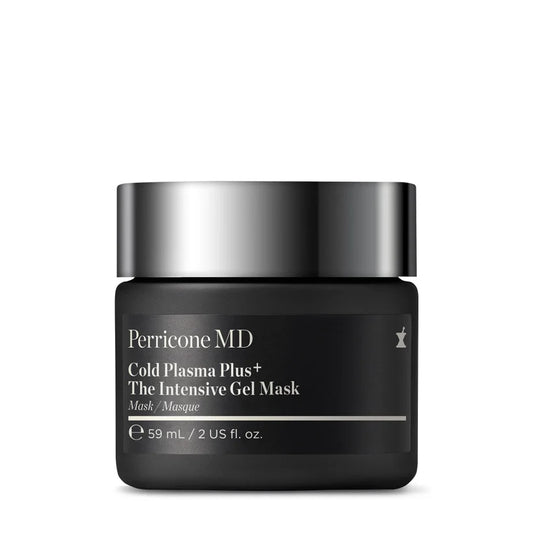 Perricone MD Cold Plasma Plus+ The Intensive Gel Mask skincare treatment jar with silver lid and blue label packaging