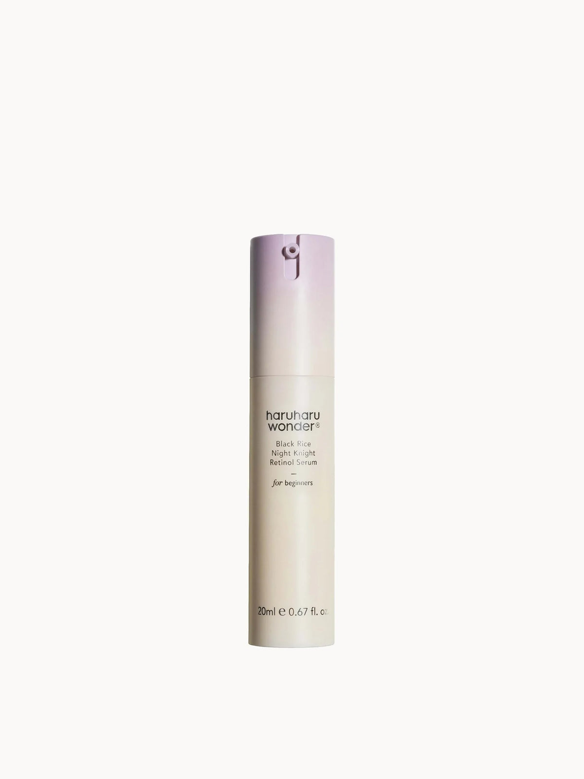Haruharu Wonder Black Rice Night Knight Retinol Serum, dark glass dropper bottle with black cap and Haruharu Wonder minimalist label