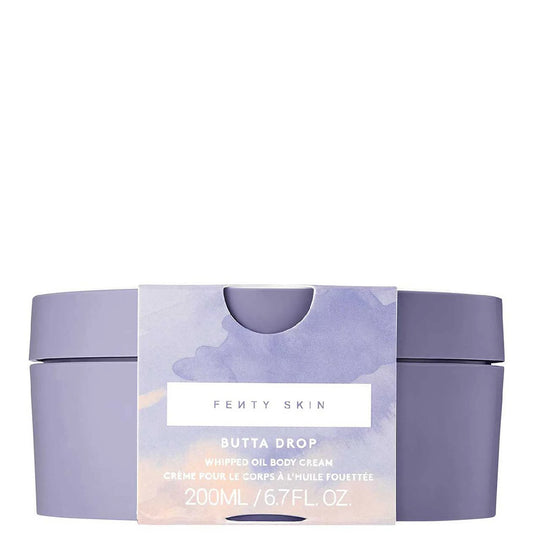 Fenty Skin Butta Drop Body Cream in purple jar with whipped texture