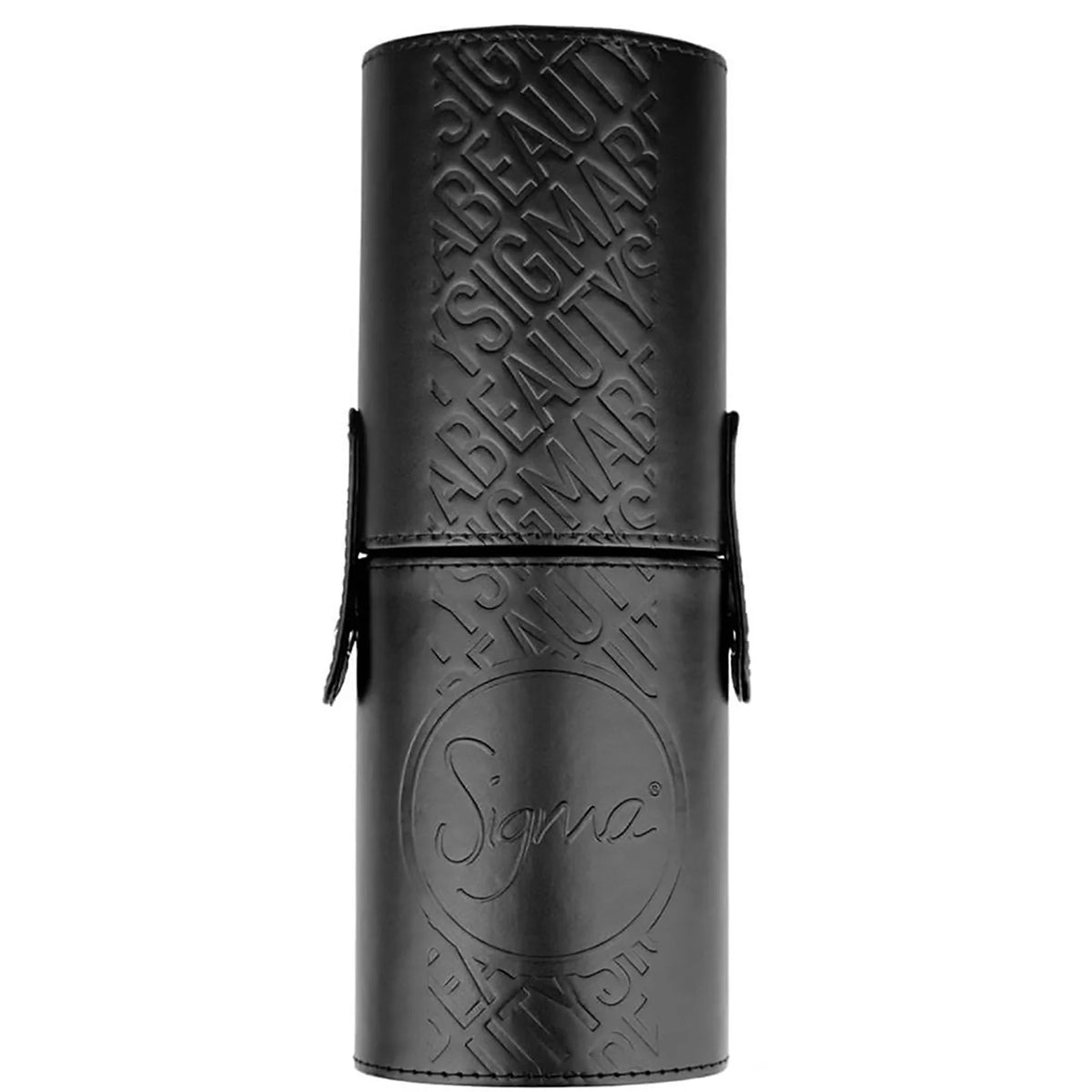 Sigma Brush Cup Holder, cylindrical acrylic cup holder with Sigma logo, brushes stored upright inside