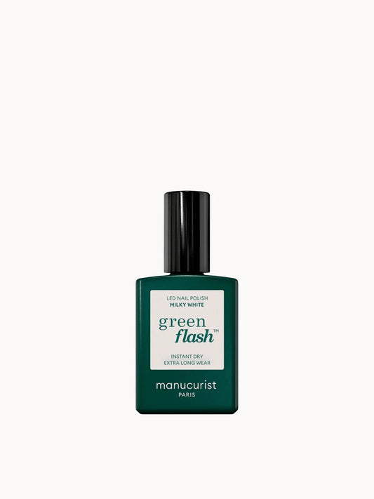 Manucurist Green Flash Polish - Milky White 15ml, glass nail polish bottle with dark green cap and label