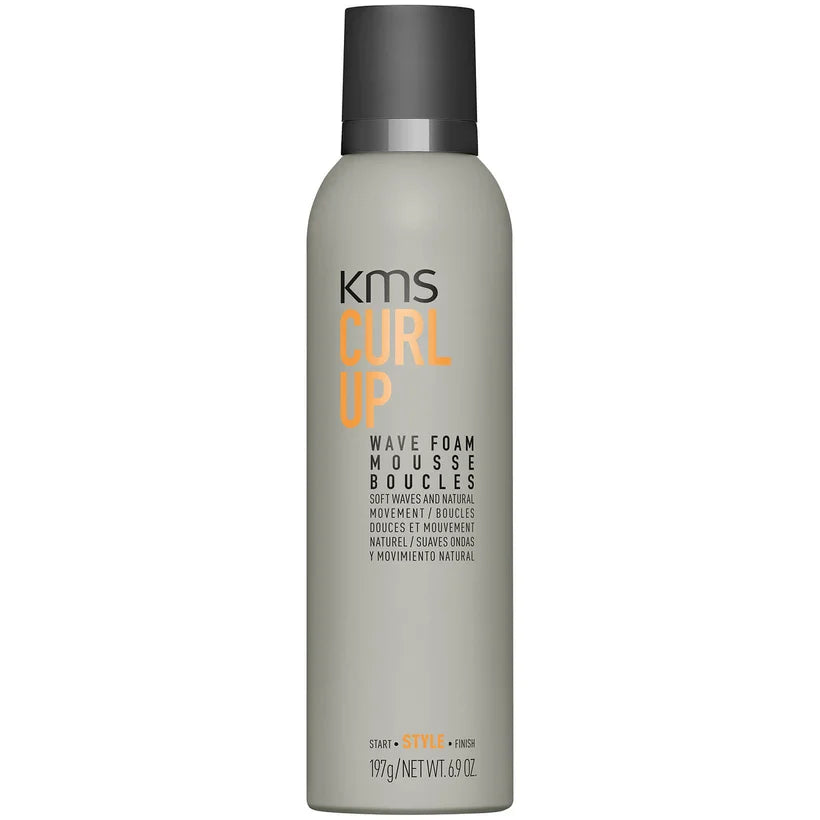 KMS CurlUp Wave Foam 200ml orange bottle with black cap and foam dispenser