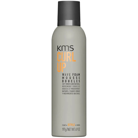KMS CurlUp Wave Foam 200ml orange bottle with black cap and foam dispenser