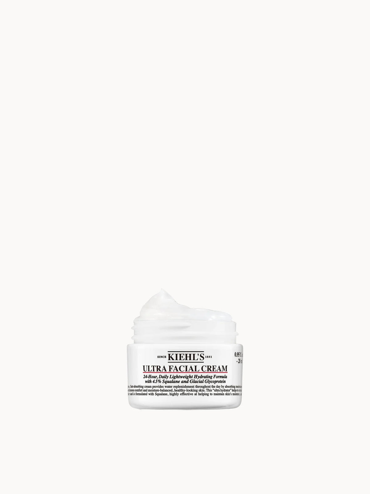 Kiehl's Ultra Facial Cream 28ml, small white jar with black cap and Kiehl's apothecary-style label