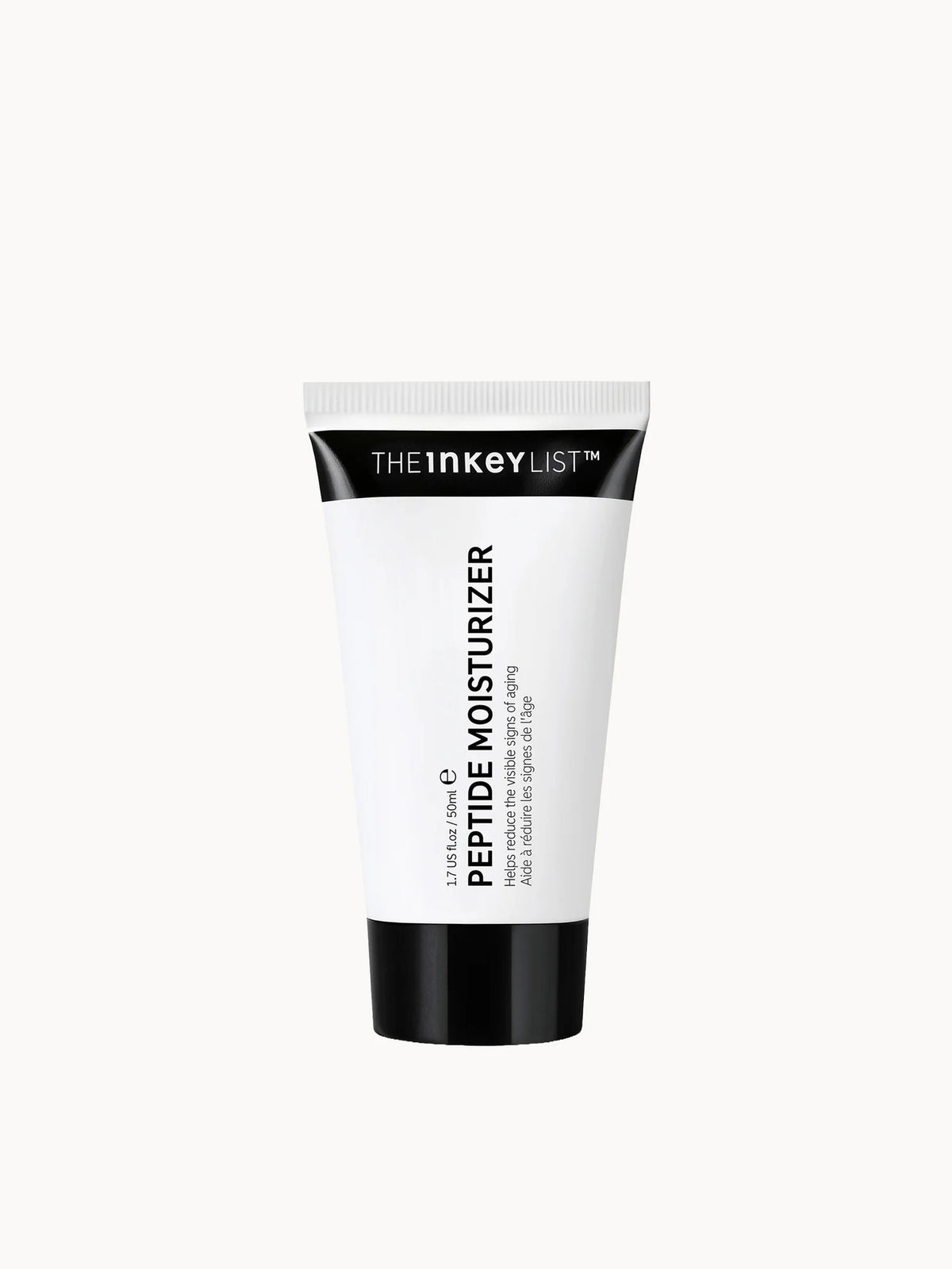 The INKEY List Peptide Moisturizer 50ml, clear pump bottle with white cap and The INKEY List minimalist branding