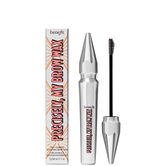 benefit Precisely My Brow Full Pigment Sculpting Brow Wax 1 Cool Light Blonde slim brow wax pen with angled tip and spoolie